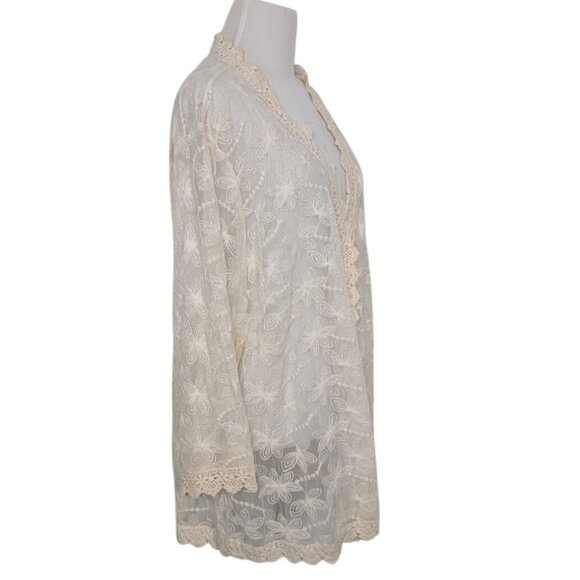 Cato Floral Lace Cardigan Womens Size 22/24W Cream Boho V Neck Lightweight Sheer - Picture 6 of 15